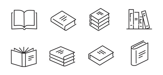 Books and Reading Icon collection containing 16 editable stroke icons. Perfect for logos, stats and infographics. Edit the thickness of the line in any vector capable app.