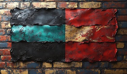 Rusted Abstract Flag Design on Textured Brick Wall Background image photo