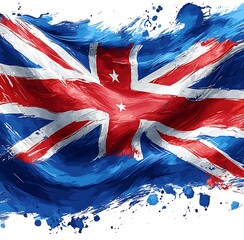 Stylized Union Jack Flag with Blue Brushstrokes and Splatter united kingdom britain