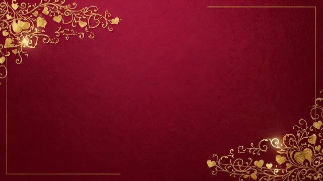Sparkles appearing along gold filigree, pulsing glow on maroon panel with gold border for invite