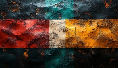 Textured Abstract Background with Horizontal Bands of Red, White, and Yellow grunge distressed