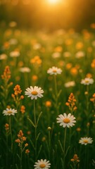 Obraz premium Serene daisies in golden sunlight mobile wallpaper