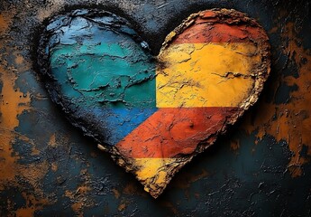 Textured Heart Shape with Blue Green and Red Yellow Color Blocks love symbol