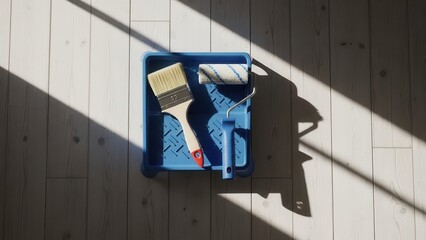 Painting Tools on Wood Floor Sunlight