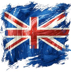 Union Jack flag painted with bold abstract brush strokes on white background united kingdom