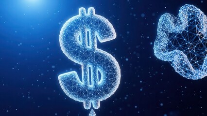 Digital dollar symbol and abstract mesh hand