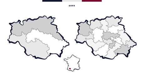 D&eacute;partement et cantons du Gers - Occitanie (France)	