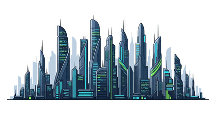 Obraz premium Dynamic futuristic cityscape vector illustration showcasing sleek, modern architecture with glowing accents, symbolizing progress, innovation, and urban development in a high-tech metropolis