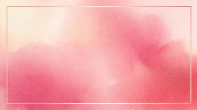 Animating frames, watercolor blotches expanding within gold rectangle on paper, forming pink wash