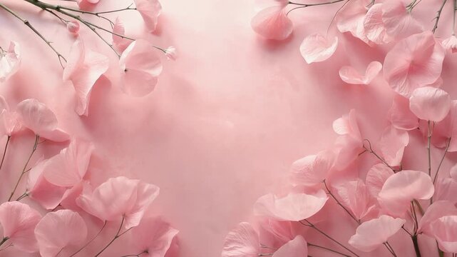 Starting sequence showing petals and twigs expanding into dense border on pink sheet framing center