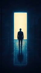 Obraz premium Mysterious silhouette facing glowing portal mobile wallpaper