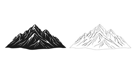Two contrasting mountain range sketches black solid and white line art