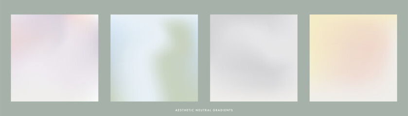 Naklejka premium Set of 4 square abstract light airy gradient backgrounds in soft powdered pastel neutral tones. Light pale color backdrops for creative projects, social media, banners, branding, design templates