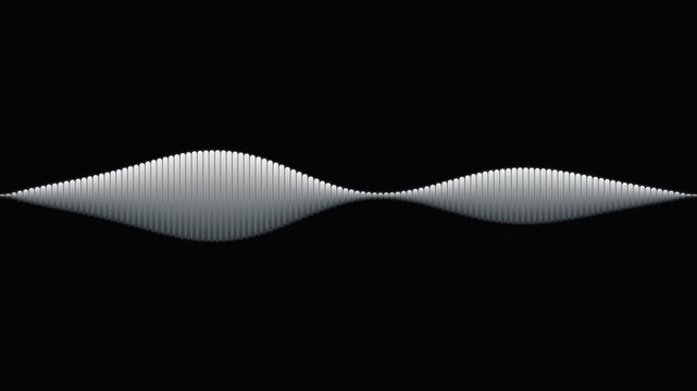 Digital audio waveform moving on a black background. Sound wave visualization, music equalizer, and frequency spectrum analyzer