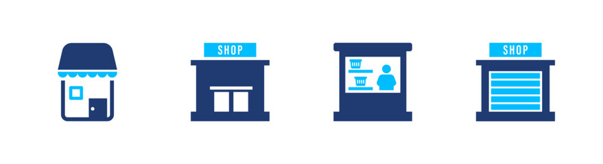 Store icon set. shop, retail, storefront, market, business. solid style icon collection