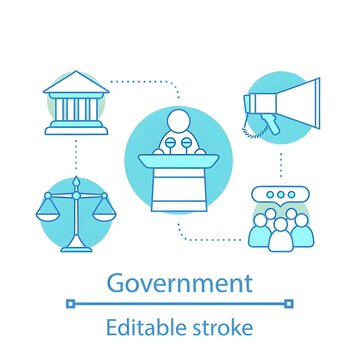 Government concept icon. Politics idea thin line illustration. Political campaign. Government system. Vector isolated outline drawing. Editable stroke