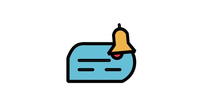Notification Alert Motion Icon. Message bubble with a ringing bell icon representing incoming alerts, notifications, and digital communication reminders.