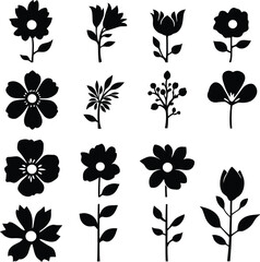 Obraz premium A collection of black flower silhouettes against a white background