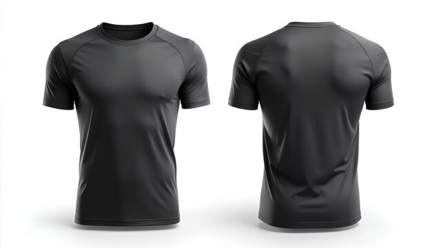 Plain Black Compression Shirt with Short Sleeves and Raglan Seams, Isolated on a White Background, Ideal for Sportswear and Activewear Mockup, Clothing and Retail Template