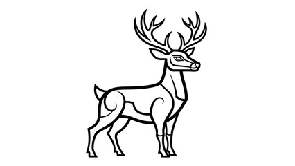 Obraz premium Deer with large antlers standing in simple line art