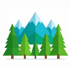 Stylized mountain range with evergreen trees minimalist vector illustration landscape nature scene