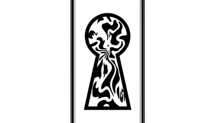 Fototapeta premium Keyhole with flames inside on white background