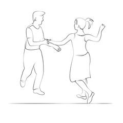 Fototapeta premium One continuous line drawing on white isolated background. Minimalism linear illustration. person, couple, man, woman, dance, dancing, young, together, love, beautiful