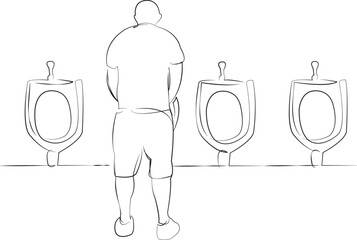 One continuous line drawing on white isolated background. Minimalism linear illustration. urine, man, privies, male, person, bathroom, hygiene, adult, caucasian, disease