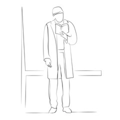 One continuous line drawing on white isolated background. Minimalism linear illustration. book, person, man, reading, student, cognition, education, bus, stop, waiting