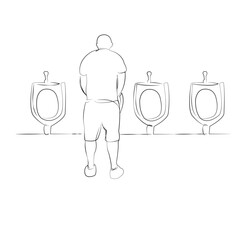 One continuous line drawing on white isolated background. Minimalism linear illustration. urine, man, privies, male, person, bathroom, hygiene, adult, caucasian, disease