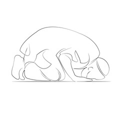 One continuous line drawing on white isolated background. Minimalism linear illustration. person, faith, holy, prayer, religious, worship, islam, islamic, man, muslim