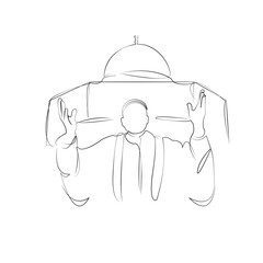 One continuous line drawing on white isolated background. Minimalism linear illustration. muslim, mosque, faith, man, spiritual, prayer, religious, islam, islamic, peaceful