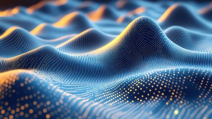 Abstract visualization of wave-like formations, lit by warm light, suggestive of data