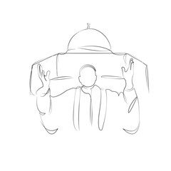 One continuous line drawing on white isolated background. Minimalism linear illustration. muslim, mosque, faith, man, spiritual, prayer, religious, islam, islamic, peaceful