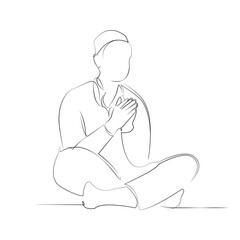 One continuous line drawing on white isolated background. Minimalism linear illustration. person, man, mosque, muslim, religious, worship, islam, religion, culture, pray