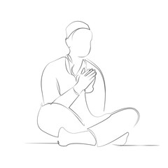 One continuous line drawing on white isolated background. Minimalism linear illustration. person, man, mosque, muslim, religious, worship, islam, religion, culture, pray