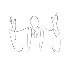 One continuous line drawing on white isolated background. Minimalism linear illustration. priest, catholic, religious, christianity, religion, jesus christ, church, faith, holy, prayer