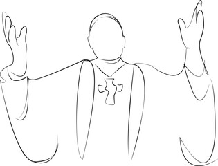 One continuous line drawing on white isolated background. Minimalism linear illustration. priest, catholic, religious, christianity, religion, jesus christ, church, faith, holy, prayer