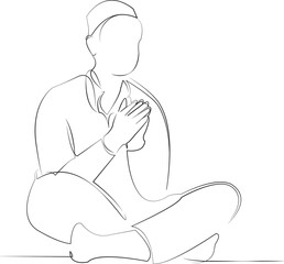 One continuous line drawing on white isolated background. Minimalism linear illustration. person, man, mosque, muslim, religious, worship, islam, religion, culture, pray