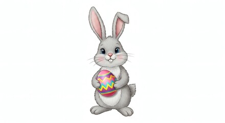 Fototapeta premium An adorable Easter Bunny holding a beautifully decorated egg, radiating joy and festive spirit.