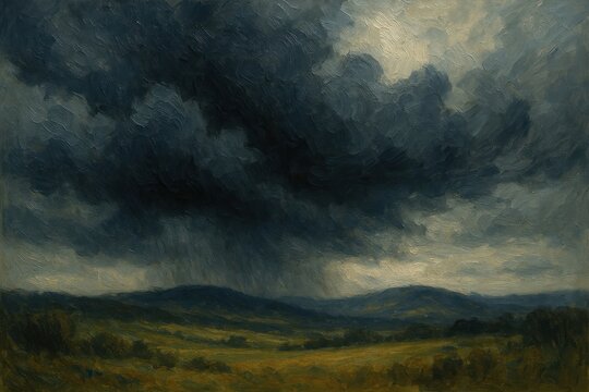 Dramatic stormy landscape painting