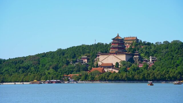 Summer View of Buddhist Incense Pavilion and Kunming Lake in the Summer Palace, Beijing, China