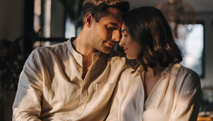 Couple cooking together in a modern kitchen, captured from a front viewpoint