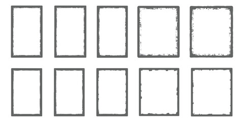 Set of ten grunge textured rectangular frames with rough and distressed edges for design