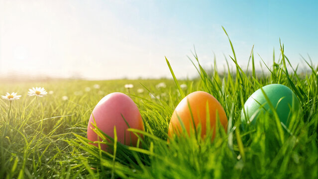 easter eggs on grass