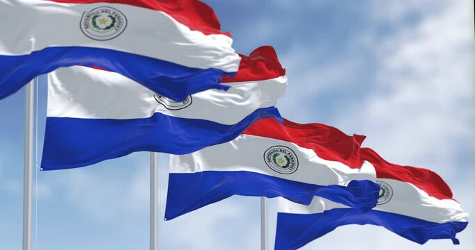 Paraguay national flags waving on a clear day
