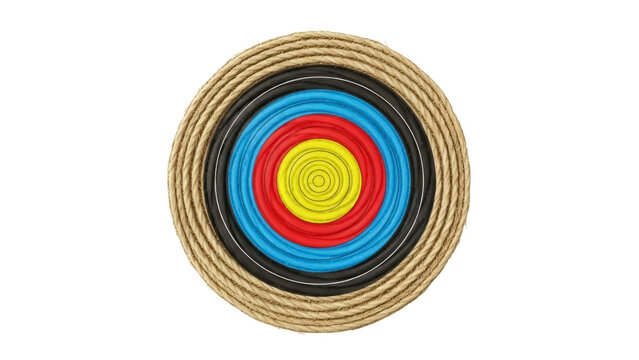 Isolated target board with concentric colored circles for archer aiming practice