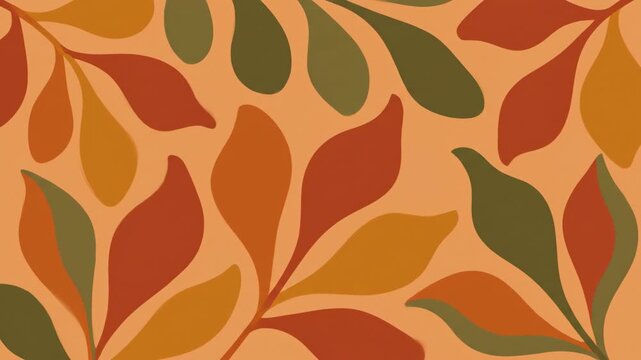 Retro seamless pattern with stylized leaves in warm autumn earth tones. Minimalist nature inspired design for banners, web headers and seasonal decoration