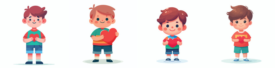 vector of a little boy holding a heart symbol on valentine