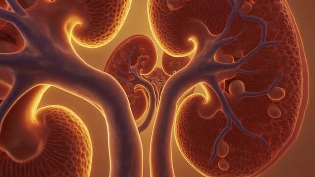 Polycystic Kidney Disease Cysts and Renal Artery System 3D Animation